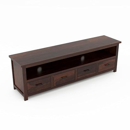 Sheesham Solid Wood Meter Dolly 4 Draw TV Unit Cabinet Entertainment Stand for Bedroom/for Living Room (Dark Brown)