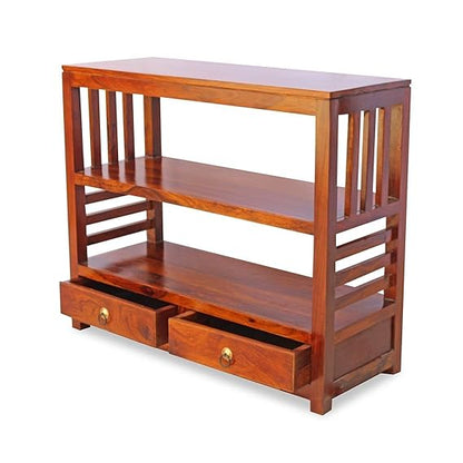 Solid Teak Finish Sheesham Wood Wall Side Console Table with Storage Facility for Beautiful Living Room (90x35x76 cm)