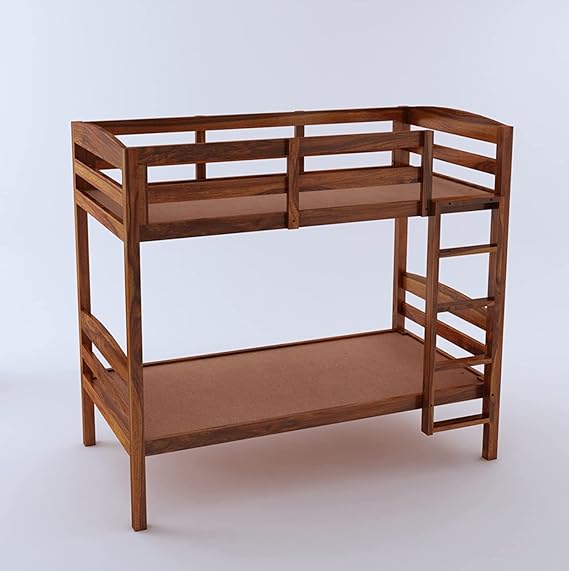 Sheesham Wood Bunk Bed with Trundle - Twin Over Full Solid Wood Bunk Bed for Kids
