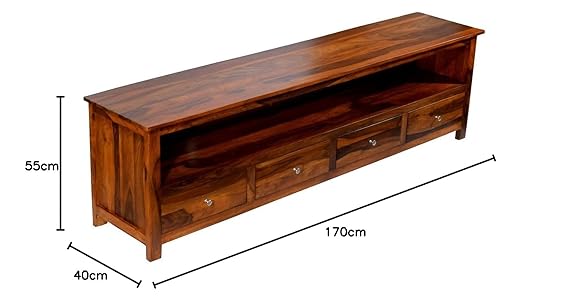 Sheesham Wood  Dolly 4 Draw TV Unit Cabinet Entertainment Stand (Natural Teak Finish)