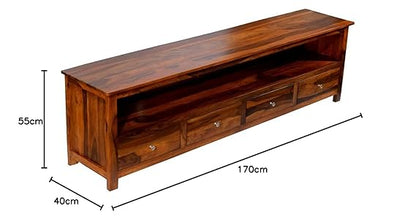 Sheesham Wood  Dolly 4 Draw TV Unit Cabinet Entertainment Stand (Natural Teak Finish)