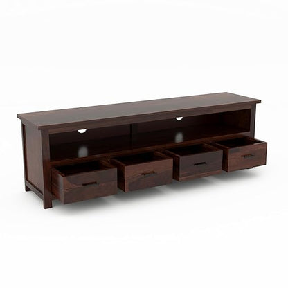 Sheesham Solid Wood Meter Dolly 4 Draw TV Unit Cabinet Entertainment Stand for Bedroom/for Living Room (Dark Brown)