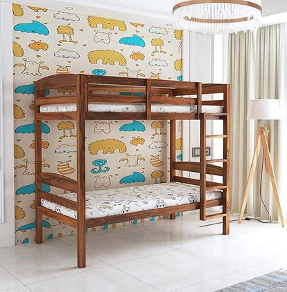 Sheesham Wood Bunk Bed with Trundle - Twin Over Full Solid Wood Bunk Bed for Kids
