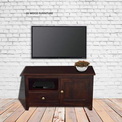 Sheesham Solid Wood | 1 Drawer and Storage TV Display Unit/TV Stand in Mahogany Finish