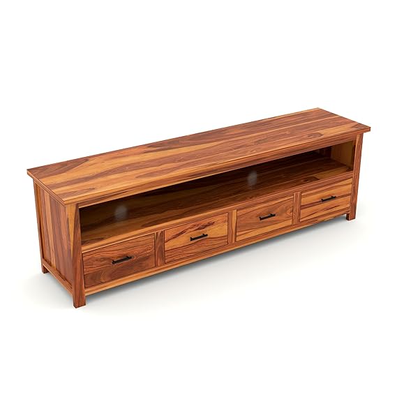 Sheesham Solid Wood Meter Dolly 4 Draw TV Unit Cabinet Entertainment Stand for Bedroom/for Living Room (Honey)