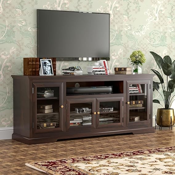 Solid Wood Natural Finishing TV Entertainment Unit (Walnut)