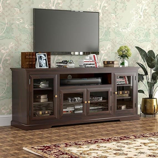 Solid Wood Natural Finishing TV Entertainment Unit (Walnut)