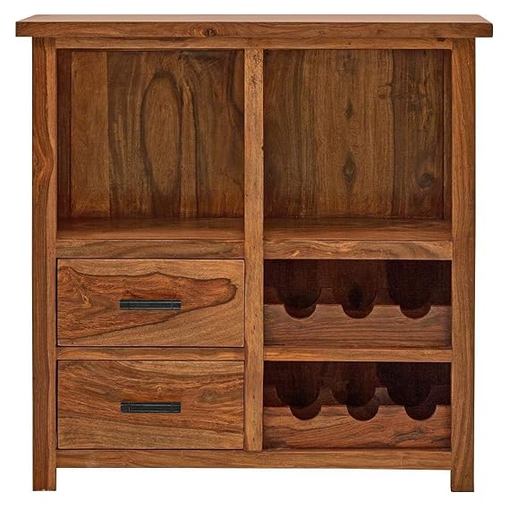 Solid Sheesham Wood Stylish Bar Cabinet for Living Room | Wine Storage| Brown Finish