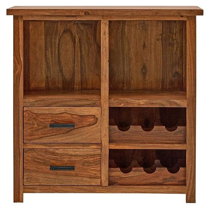 Solid Sheesham Wood Stylish Bar Cabinet for Living Room | Wine Storage| Brown Finish