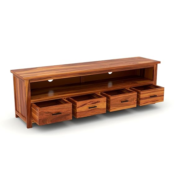 Sheesham Solid Wood Meter Dolly 4 Draw TV Unit Cabinet Entertainment Stand for Bedroom/for Living Room (Honey)