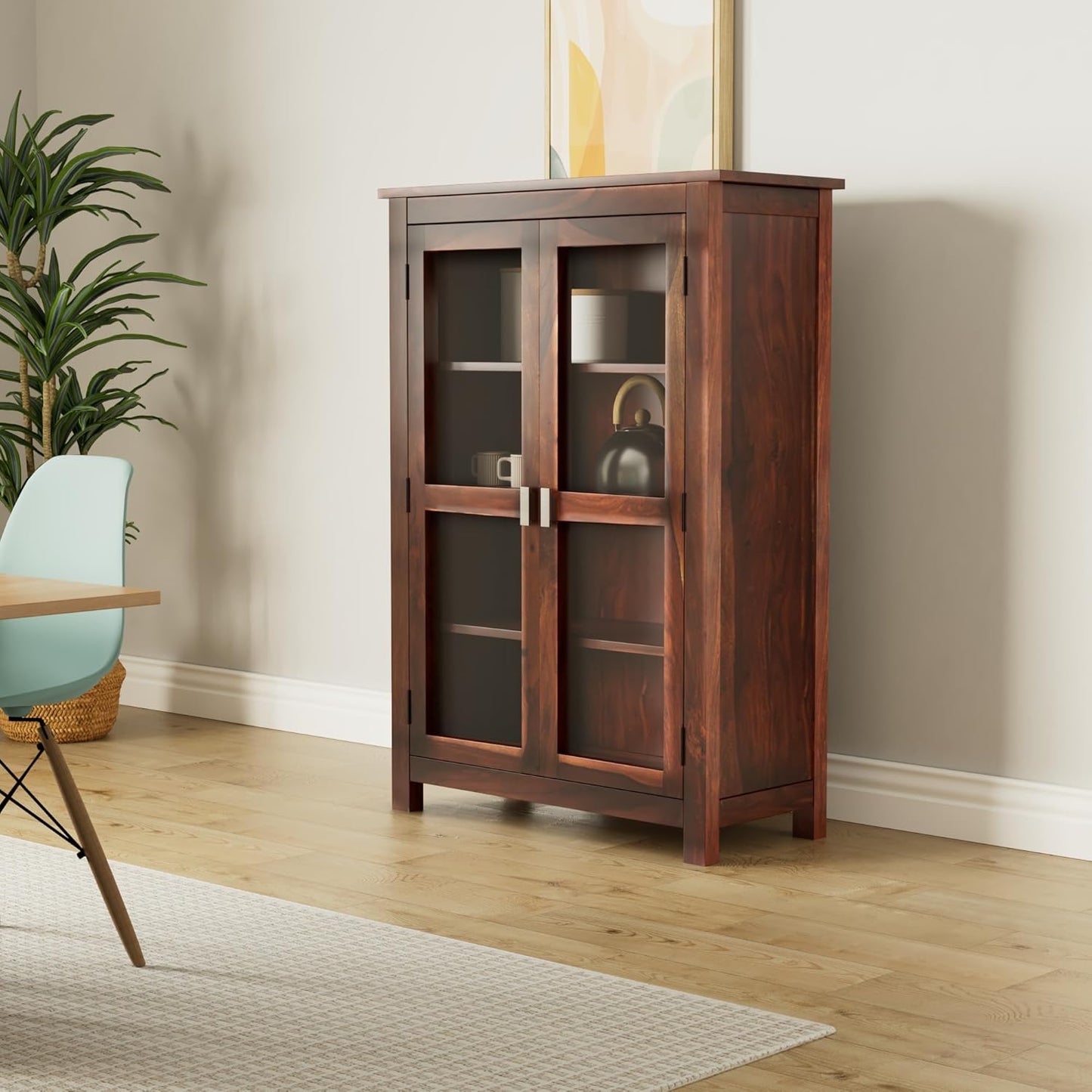 Sheesham Wood Display Shelf - Honey Oak Finish Wall Mount Shelving Set