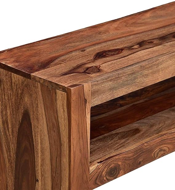 Solid Sheesham Wood Style Teak Finish Wall Side Console Table for Living Room Bedroom (112x30x75 cm)