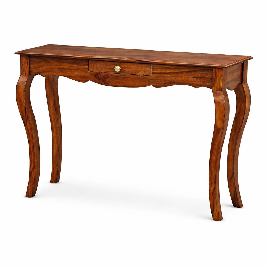 Solid Polished Wood Style Teak Finish Wall Side Console Table for Living Room Bedroom (40x100x75 cm)