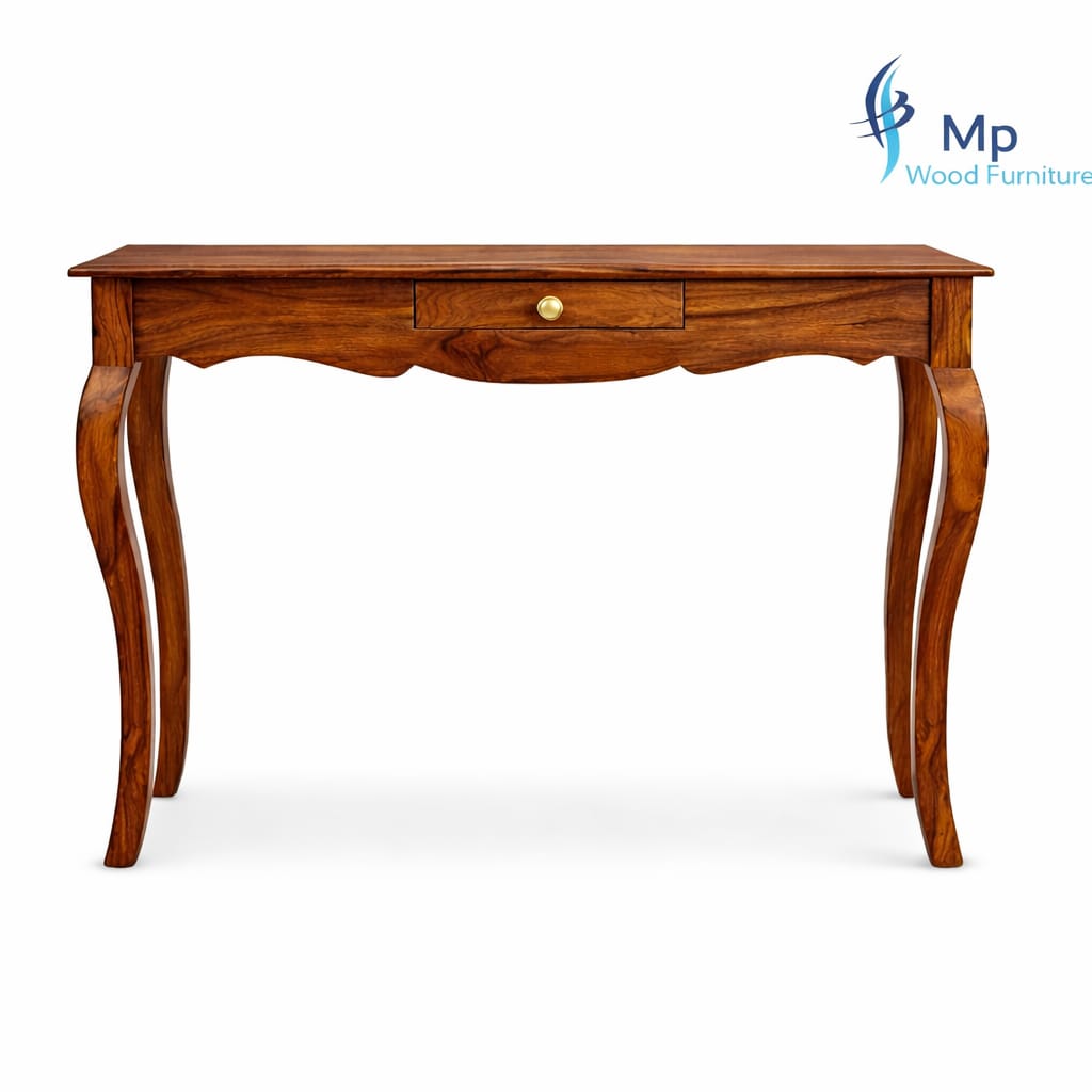 Solid Polished Wood Style Teak Finish Wall Side Console Table for Living Room Bedroom (40x100x75 cm)
