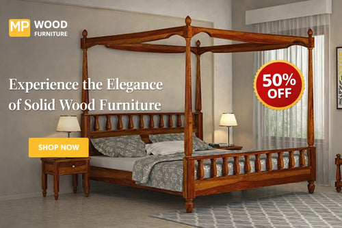 mp wood furniture Poster Bed Solid Sheesham Wood King Size Bed for Bedroom, Wooden Double Bed, Cot Furniture 1 Year Warrenty (King, Honey)