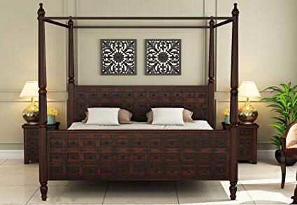Sheesham Wood King Size Poster Bed – Walnut Finish