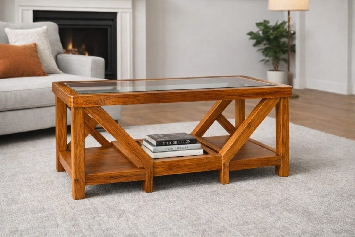 Solid Sheesham Wood Coffee Table Honey Finish