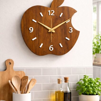 Shisham Wood Apple Design Wall Clock – Brown