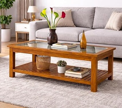 Sheesham Wood Glass Top Coffee Table