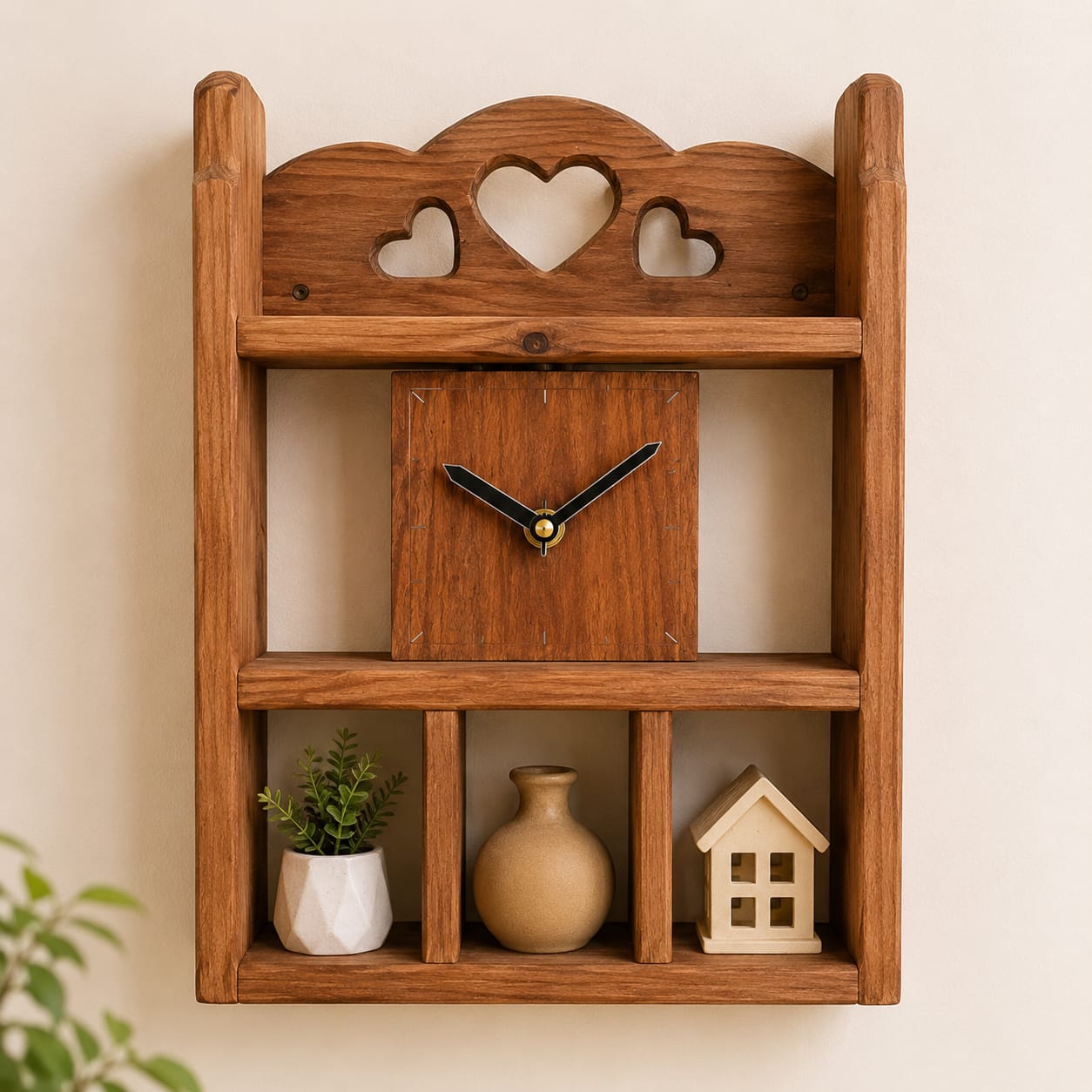 WhatsApp Image 2026-05-31 at 7.03.00 PM (1) Handcrafted Sheesham Wood Wall Clock Shelf with Key Holder and Storage Rack