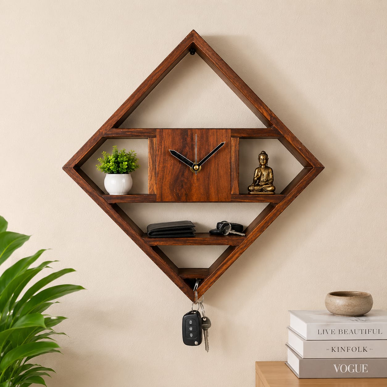 WhatsApp Image 2026-06-02 at 5.41.02 PM MP Wood Furniture Solid Sheesham Wood Wall Shelf with Clock and Key Holder