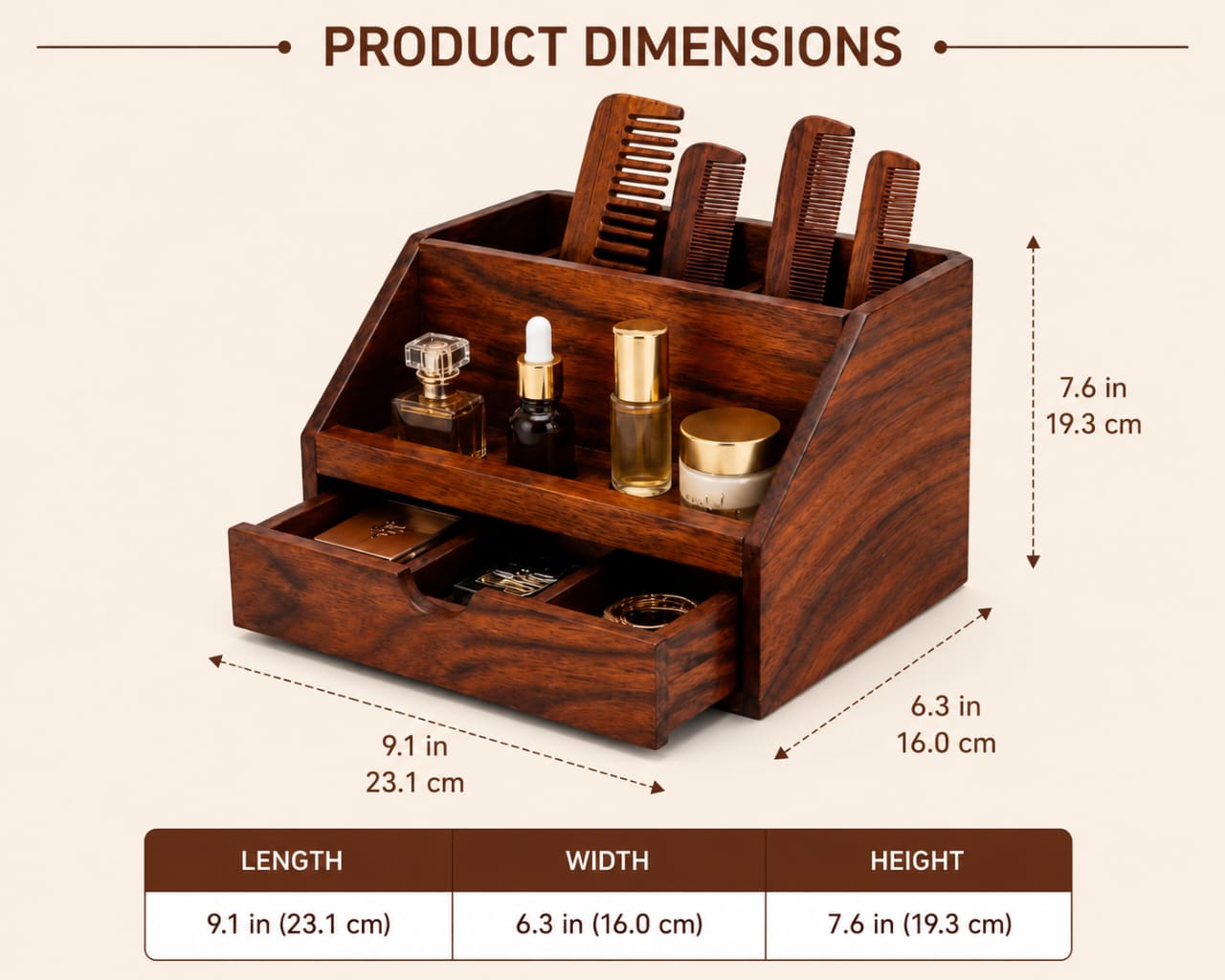 WhatsApp Image 2026-06-06 at 8.46.43 PM Sheesham Wood Comb Stand Organizer with Drawer Honey Finish for Dressing Table